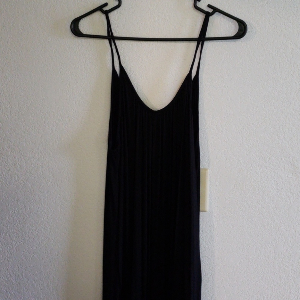 Black solid jersey pant romper